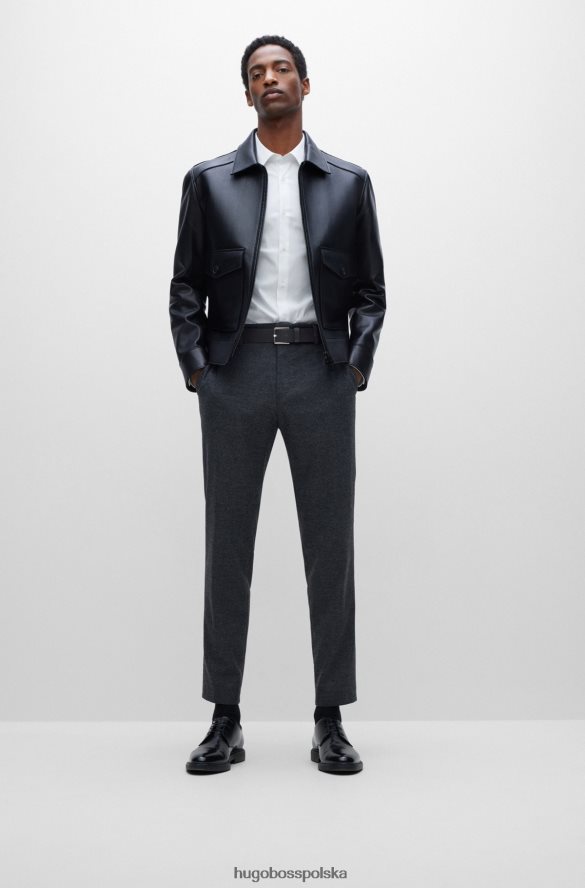 Hugo Boss czarny strukturalny pasek z włoskiej skóry z logo hugo na końcu czarny R0X0H65150