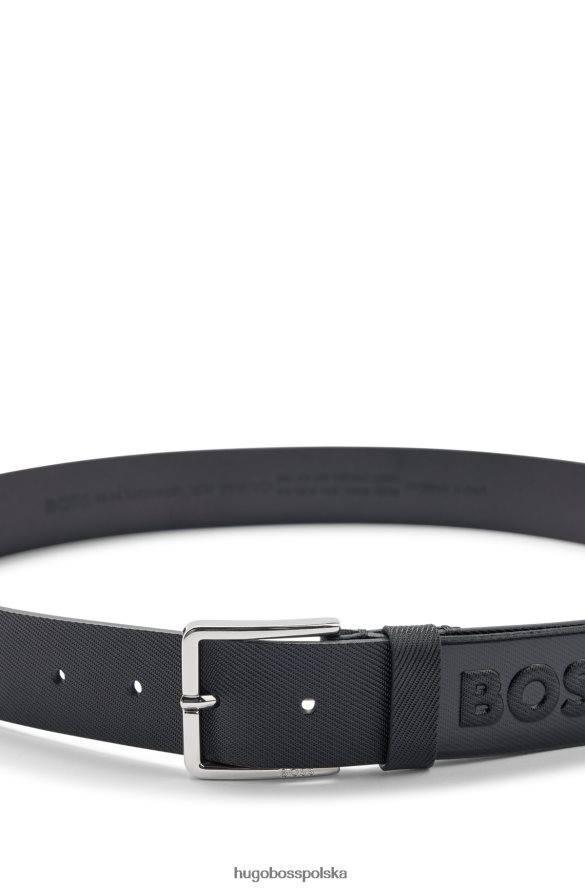 Hugo Boss czarny strukturalny pasek z włoskiej skóry z logo hugo na końcu czarny R0X0H65150