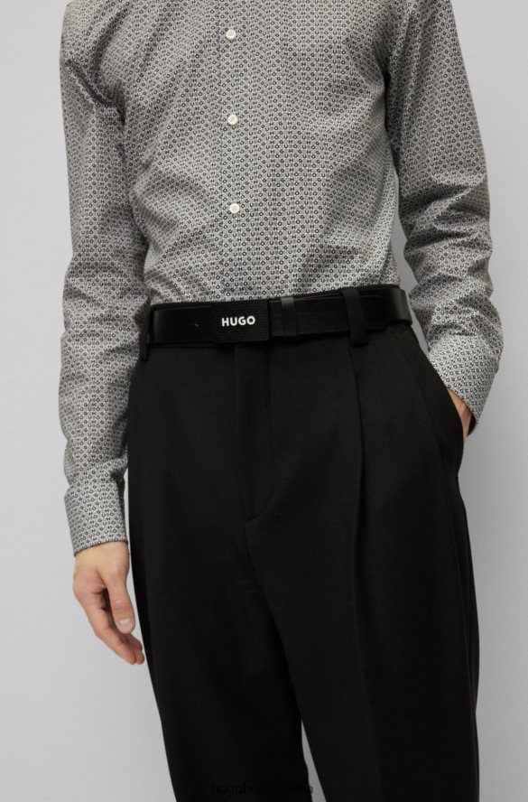 Hugo Boss czarny, włosko-skórzany pasek hugo z markową klamrą w kształcie blaszki czarny R0X0H65493