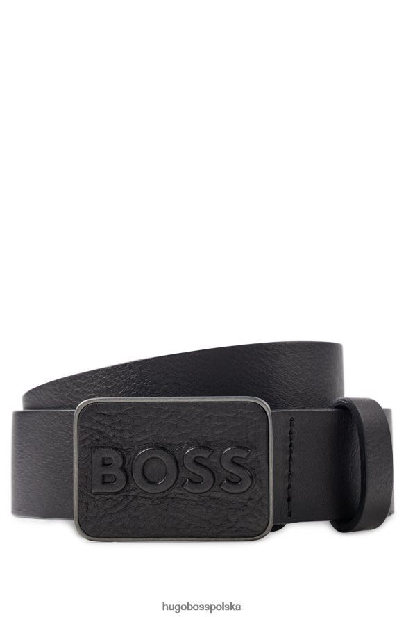 Hugo Boss czarny, włosko-skórzany pasek hugo ze skórzaną klamrą z tabliczką z logo czarny R0X0H65209
