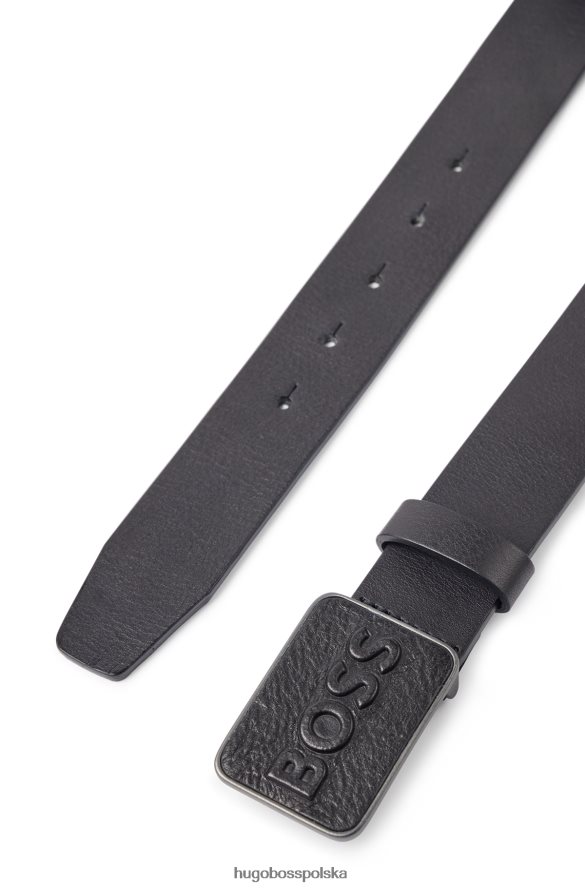 Hugo Boss czarny, włosko-skórzany pasek hugo ze skórzaną klamrą z tabliczką z logo czarny R0X0H65209