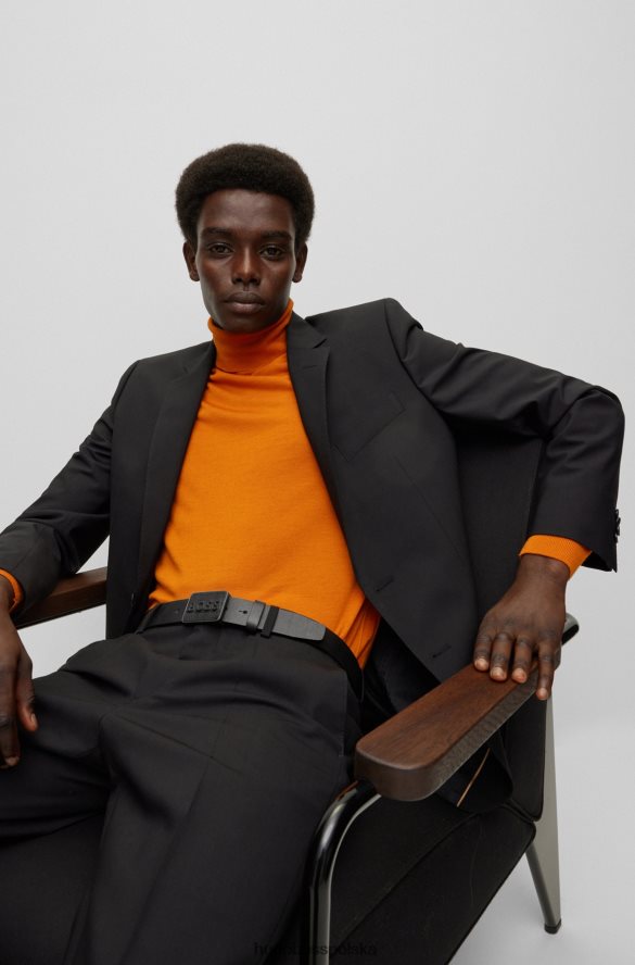 Hugo Boss czarny, włosko-skórzany pasek hugo ze skórzaną klamrą z tabliczką z logo czarny R0X0H65209