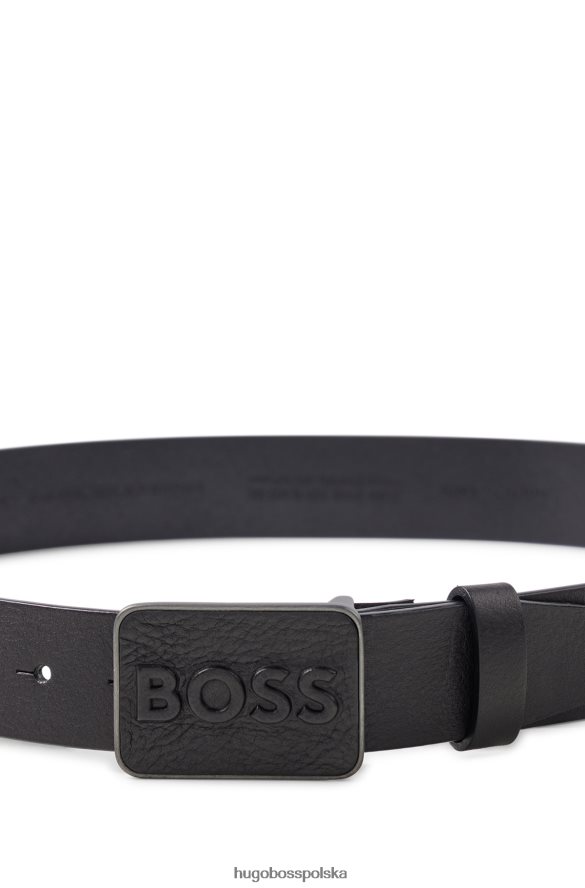 Hugo Boss czarny, włosko-skórzany pasek hugo ze skórzaną klamrą z tabliczką z logo czarny R0X0H65209