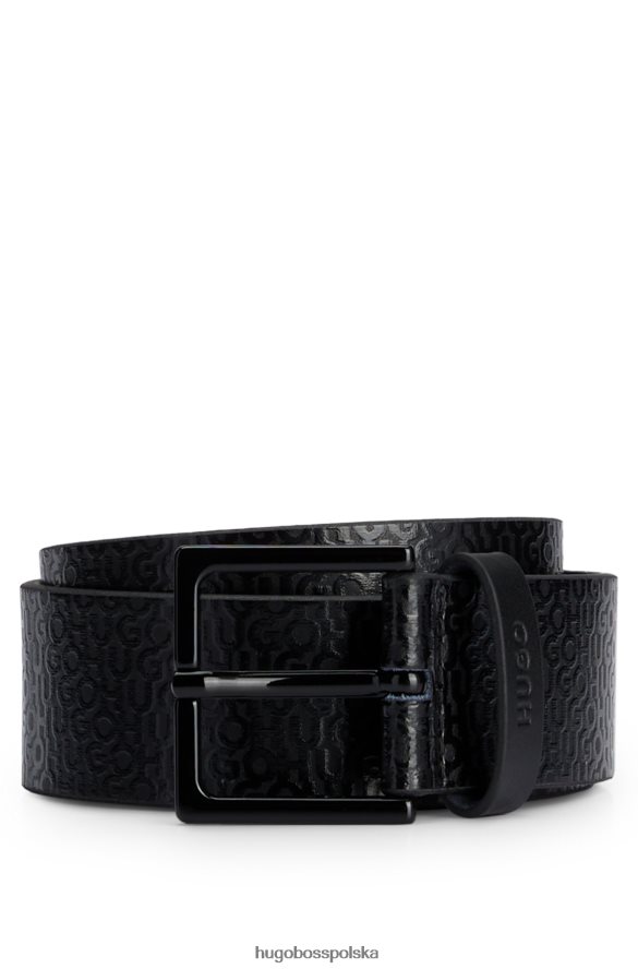 Hugo Boss czarny, włosko-skórzany pasek z logo Hugo na całej powierzchni czarny R0X0H65075