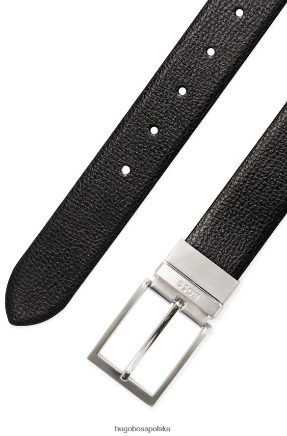 Hugo Boss dwustronny pasek ze strukturalnej i gładkiej włoskiej skóry Hugo Black czarny R0X0H65429