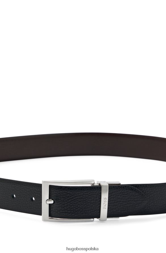 Hugo Boss dwustronny pasek ze strukturalnej i gładkiej włoskiej skóry Hugo Black czarny R0X0H65429
