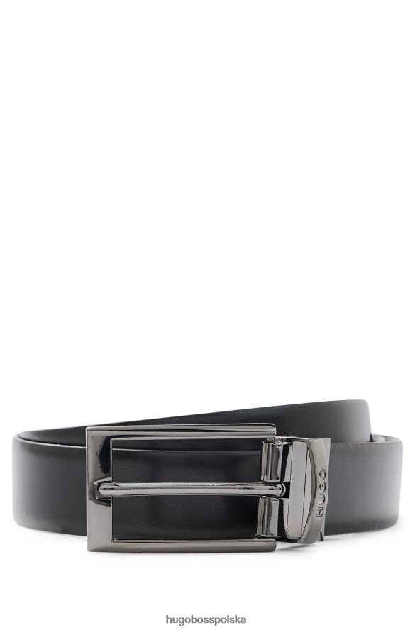 Hugo Boss dwustronny skórzany pasek z polerowanymi metalowymi elementami hugo w kolorze czarnym czarny R0X0H65207