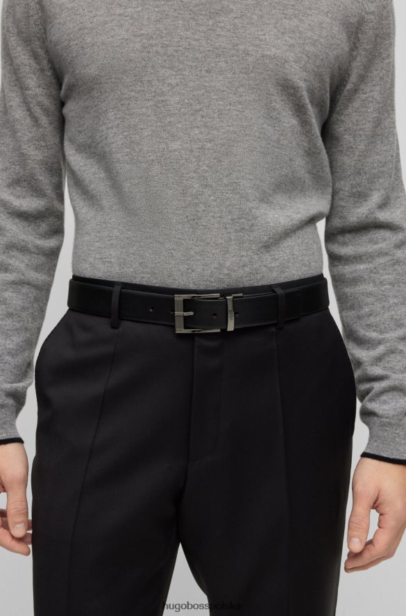 Hugo Boss dwustronny włosko-skórzany pasek z blaszką i klamrami hugo w kolorze ciemnobrązowym ciemny brąz R0X0H65876