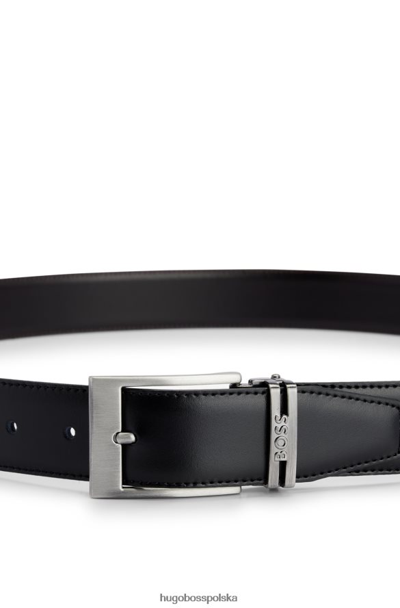 Hugo Boss dwustronny włosko-skórzany pasek z blaszką i klamrami hugo w kolorze ciemnobrązowym ciemny brąz R0X0H65876