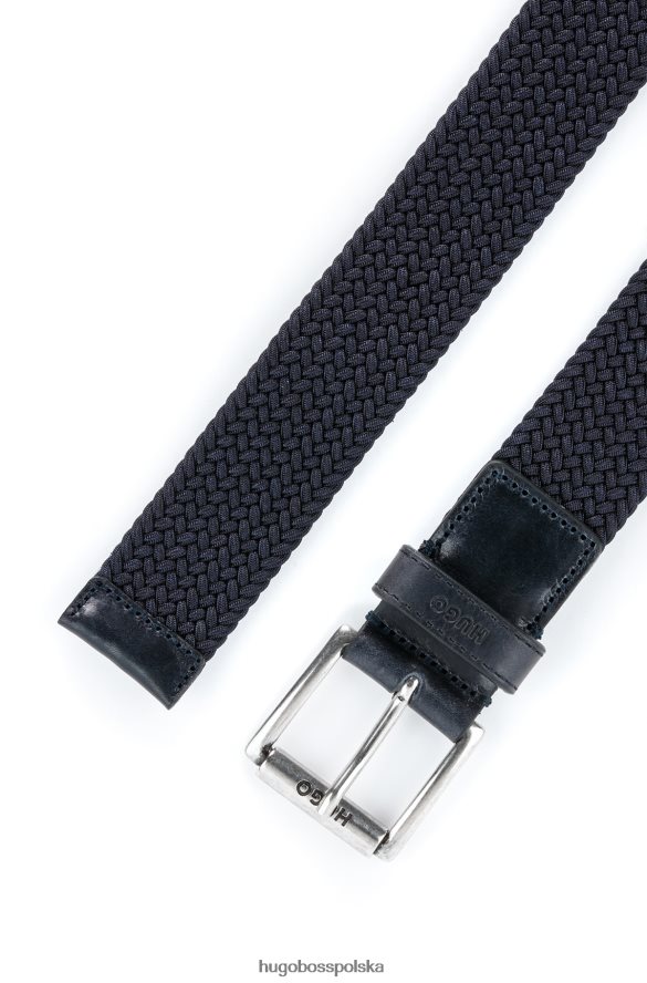 Hugo Boss hugo włoski tkany elastyczny pasek ze skórzanymi wykończeniami w kolorze ciemnoniebieskim ciemny niebieski R0X0H65515
