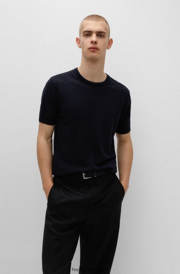 Hugo Boss hugo włoski tkany elastyczny pasek ze skórzanymi wykończeniami w kolorze ciemnoniebieskim ciemny niebieski R0X0H65515