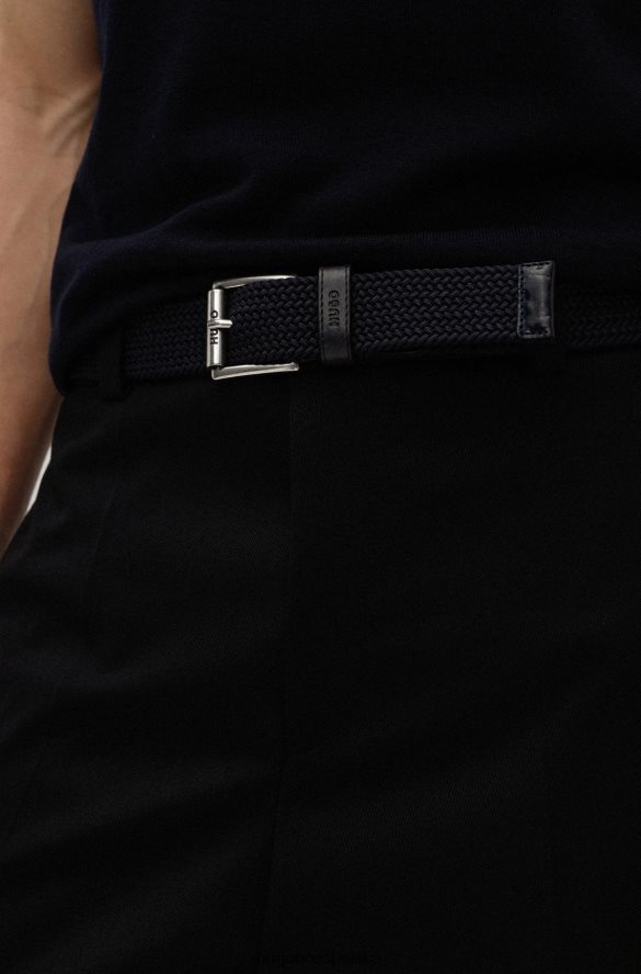 Hugo Boss hugo włoski tkany elastyczny pasek ze skórzanymi wykończeniami w kolorze ciemnoniebieskim ciemny niebieski R0X0H65515