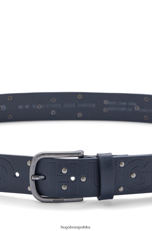 Hugo Boss nabijany włosko-skórzany pasek z logo emed ciemny niebieski R0X0H65082