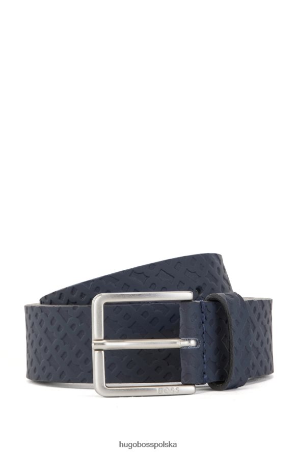 Hugo Boss pasek hugo z gumowanej skóry z nadrukiem monogramu i stonowaną klamrą w kolorze ciemnoniebieskim ciemny niebieski R0X0H65240