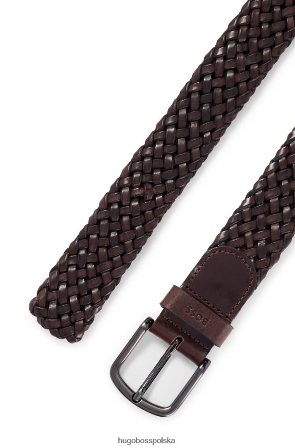 Hugo Boss pasek hugo z tkanej skóry z logo w kolorze ciemnobrązowym ciemny brąz R0X0H65432