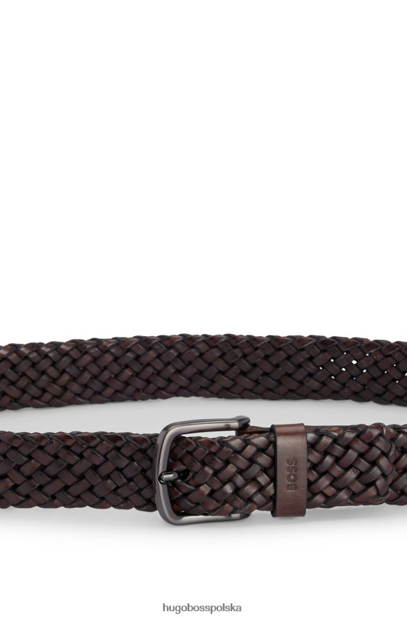 Hugo Boss pasek hugo z tkanej skóry z logo w kolorze ciemnobrązowym ciemny brąz R0X0H65432