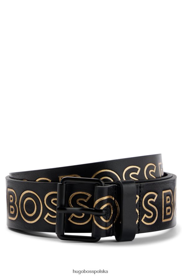 Hugo Boss pasek z garbowanej skóry ze złotymi logotypami w kolorze czarnym hugo czarny R0X0H65326