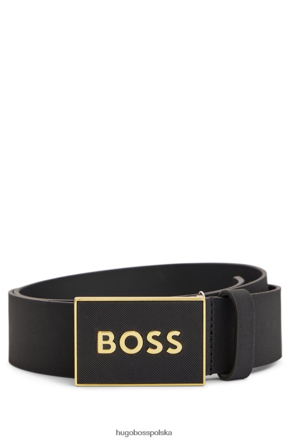Hugo Boss pasek z klamrą w kształcie blaszki z włoskiej skóry hugo w kolorze czarnym czarny R0X0H65087