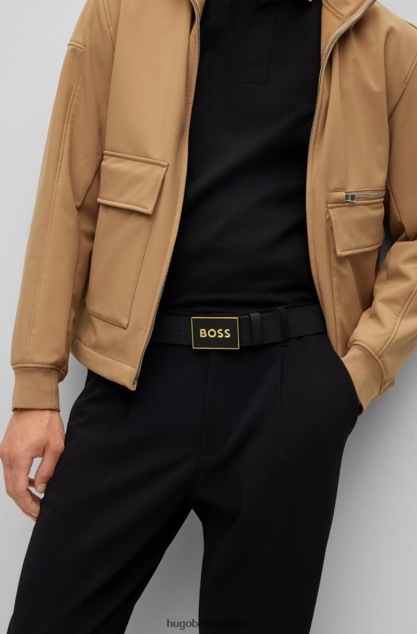 Hugo Boss pasek z klamrą w kształcie blaszki z włoskiej skóry hugo w kolorze czarnym czarny R0X0H65087