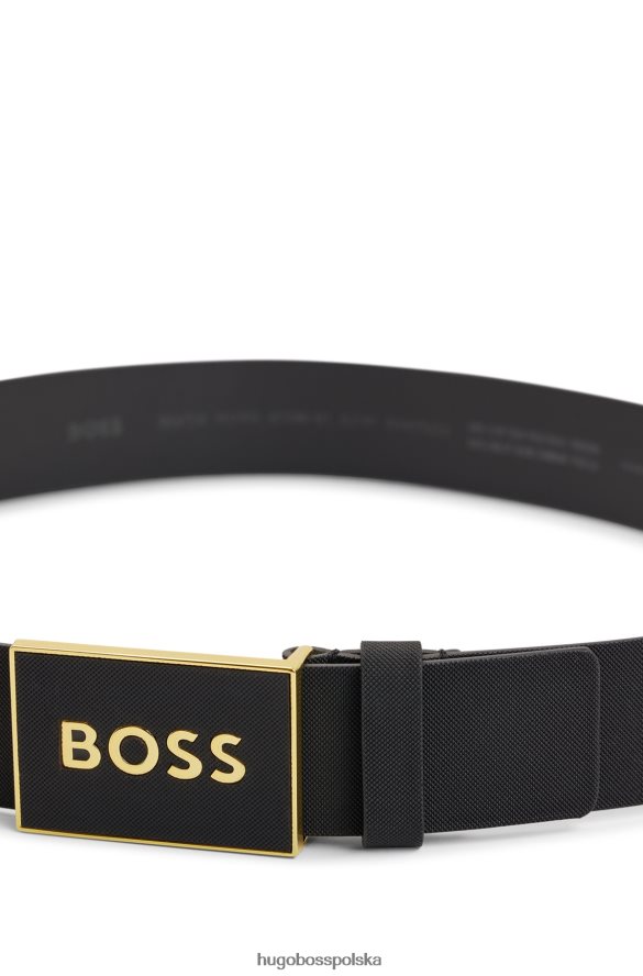 Hugo Boss pasek z klamrą w kształcie blaszki z włoskiej skóry hugo w kolorze czarnym czarny R0X0H65087