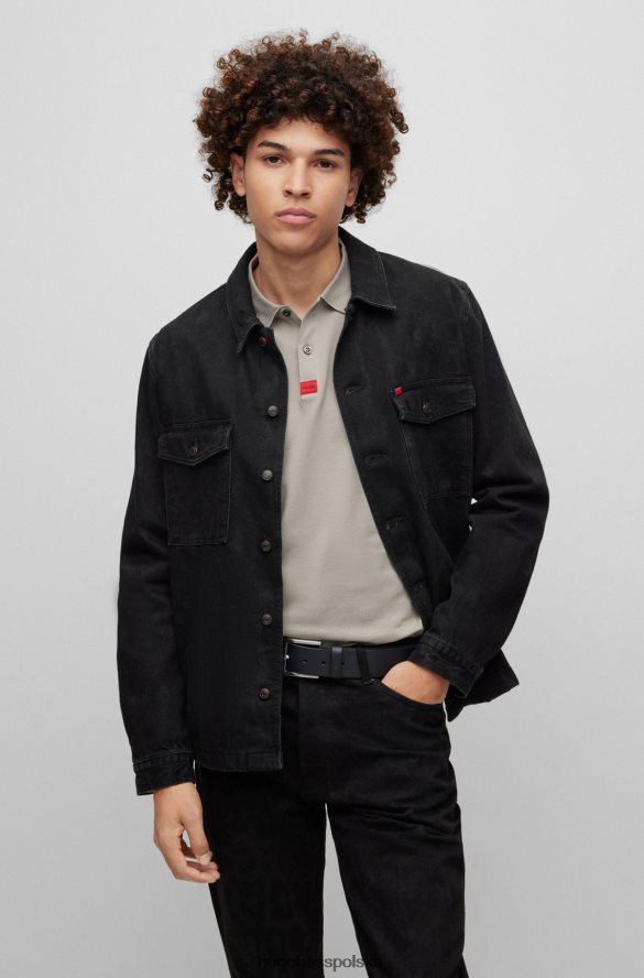 Hugo Boss pasek z ziarnistej skóry emed z elementami ze szczotkowanego metalu ciemny niebieski R0X0H65579