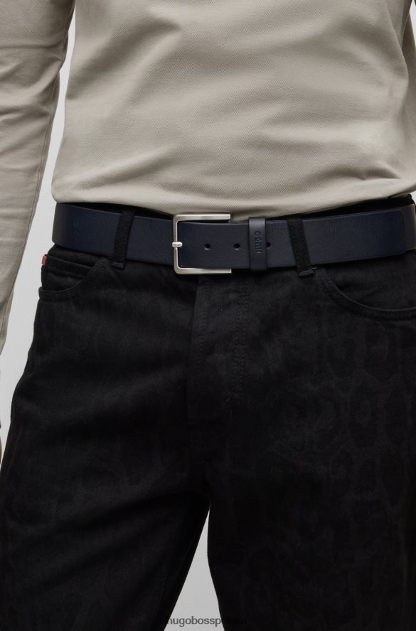 Hugo Boss pasek z ziarnistej skóry emed z elementami ze szczotkowanego metalu ciemny niebieski R0X0H65579