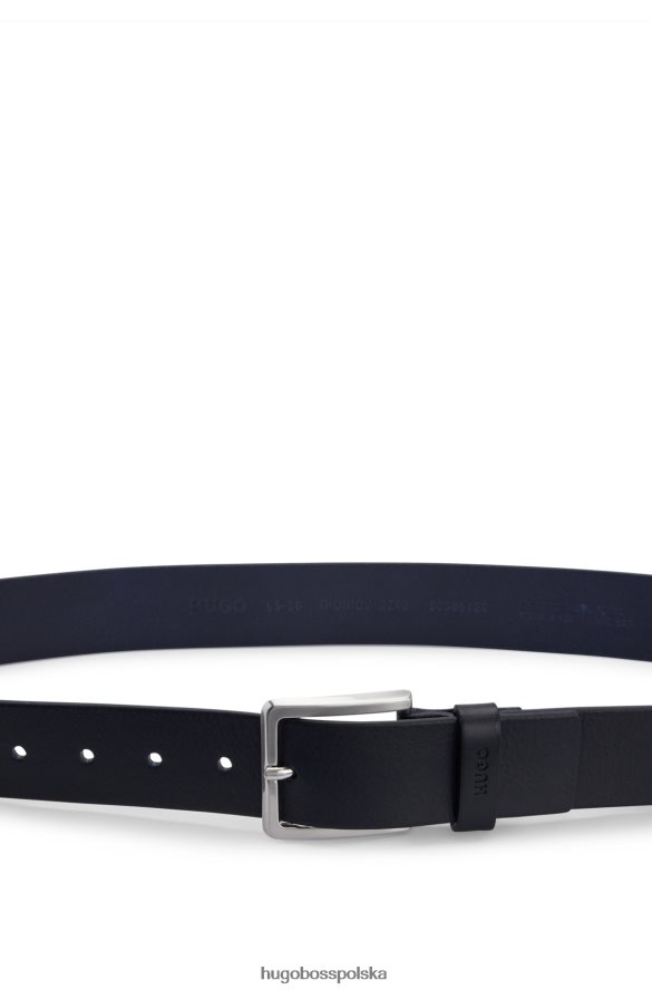 Hugo Boss pasek z ziarnistej skóry emed z elementami ze szczotkowanego metalu ciemny niebieski R0X0H65579