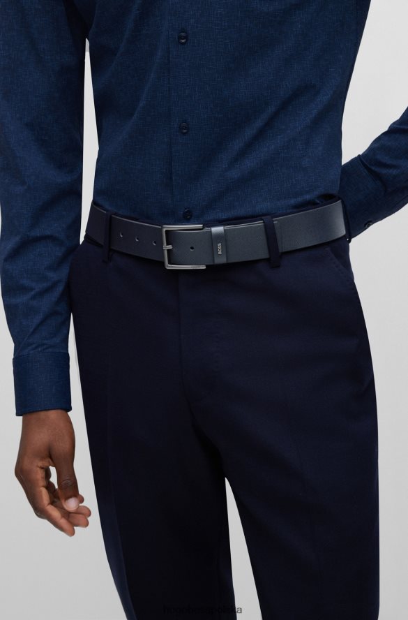 Hugo Boss skórzany pasek z nadrukiem hugo i logo w kolorze ciemnoniebieskim ciemny niebieski R0X0H65501