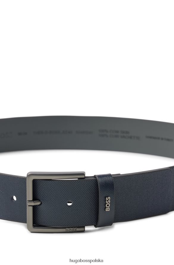 Hugo Boss skórzany pasek z nadrukiem hugo i logo w kolorze ciemnoniebieskim ciemny niebieski R0X0H65501