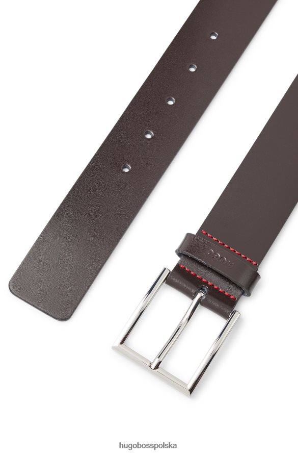 Hugo Boss skórzany pasek z uchwytem z logo ciemny brąz R0X0H65236