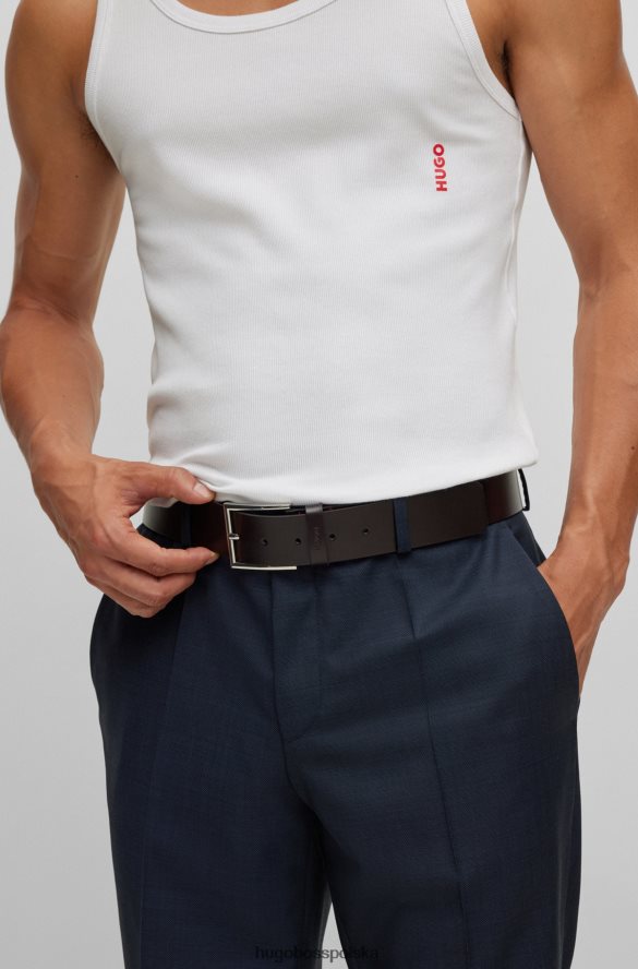 Hugo Boss skórzany pasek z uchwytem z logo ciemny brąz R0X0H65236