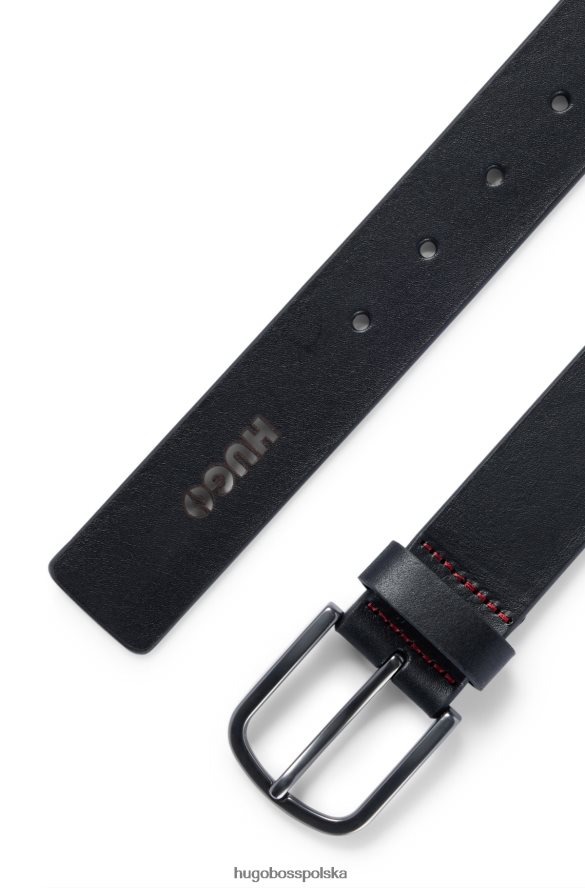 Hugo Boss skórzany pasek z wyciętymi logo, czarny hugo czarny R0X0H65836