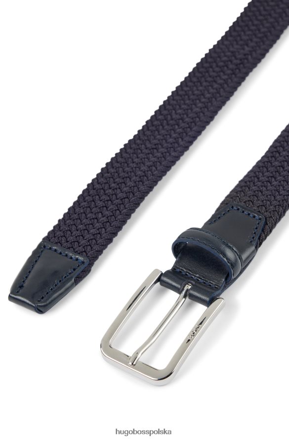 Hugo Boss tkany pasek ze skórzanymi wykończeniami w kolorze ciemnoniebieskim hugo ciemny niebieski R0X0H65339