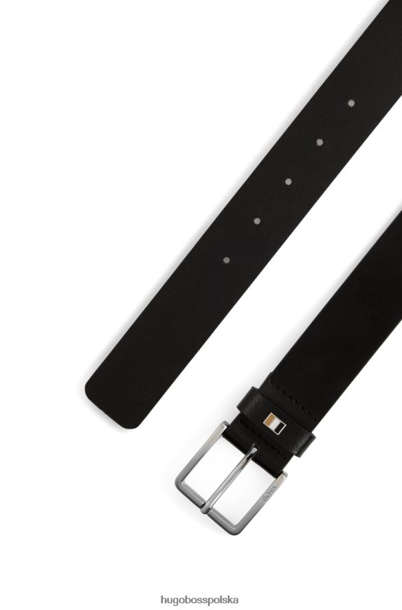 Hugo Boss włosko-skórzany pasek z charakterystycznymi paskami, hugo czarny czarny R0X0H65215