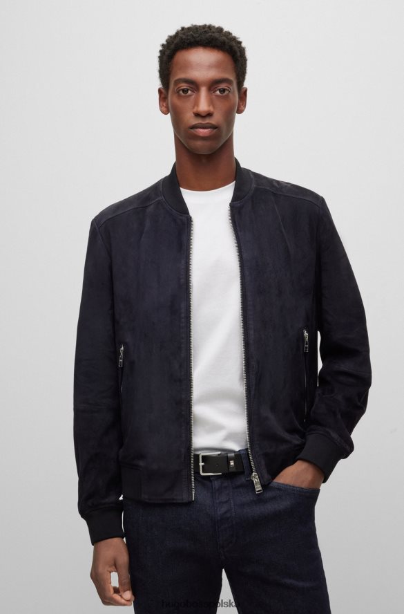 Hugo Boss włosko-skórzany pasek z charakterystycznymi paskami, hugo czarny czarny R0X0H65215