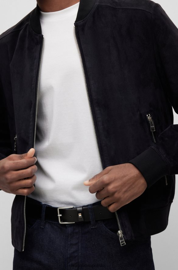 Hugo Boss włosko-skórzany pasek z charakterystycznymi paskami, hugo czarny czarny R0X0H65215