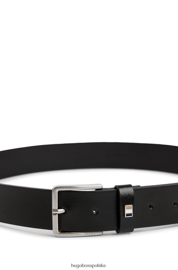 Hugo Boss włosko-skórzany pasek z charakterystycznymi paskami, hugo czarny czarny R0X0H65215