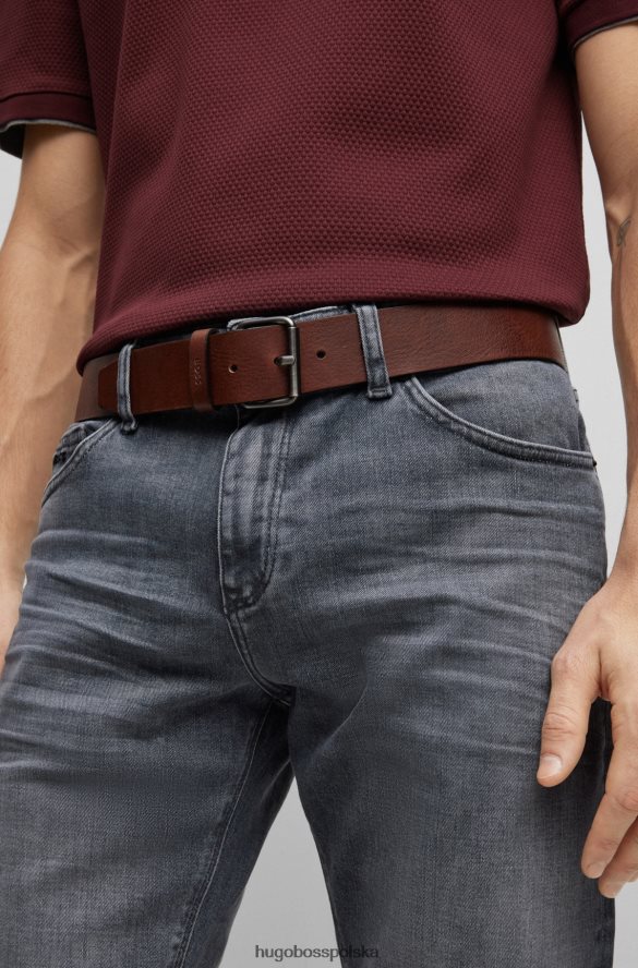 Hugo Boss włosko-skórzany pasek z elementami z efektem brązu, ciemnobrązowy hugo ciemny brąz R0X0H65232