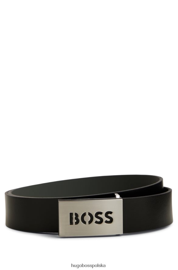Hugo Boss włosko-skórzany pasek z klamrą z logo, czarny hugo czarny R0X0H65098