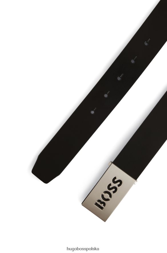 Hugo Boss włosko-skórzany pasek z klamrą z logo, czarny hugo czarny R0X0H65098