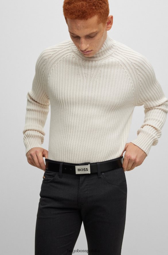 Hugo Boss włosko-skórzany pasek z klamrą z logo, czarny hugo czarny R0X0H65098