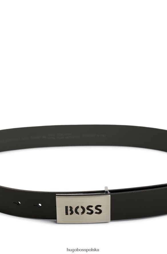 Hugo Boss włosko-skórzany pasek z klamrą z logo, czarny hugo czarny R0X0H65098