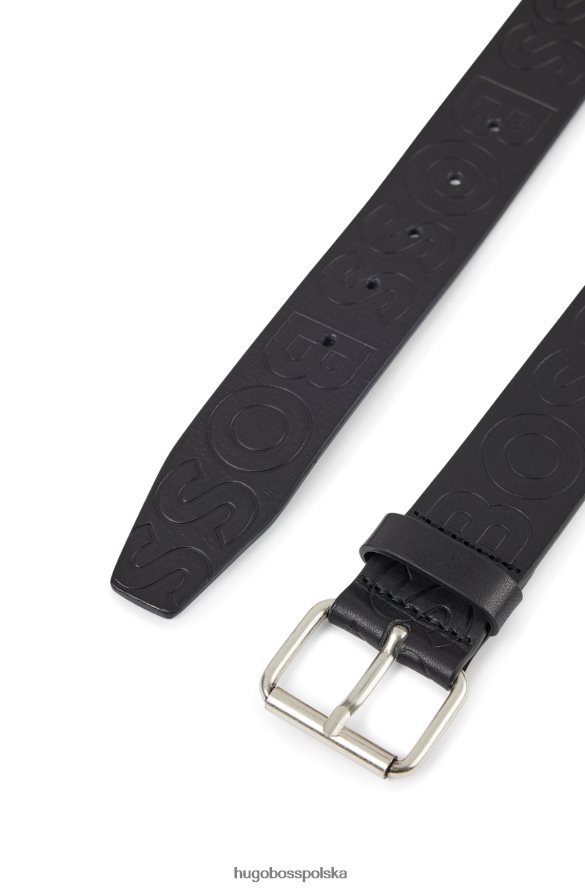 Hugo Boss włosko-skórzany pasek z nadrukiem logo hugo czarny czarny R0X0H65395