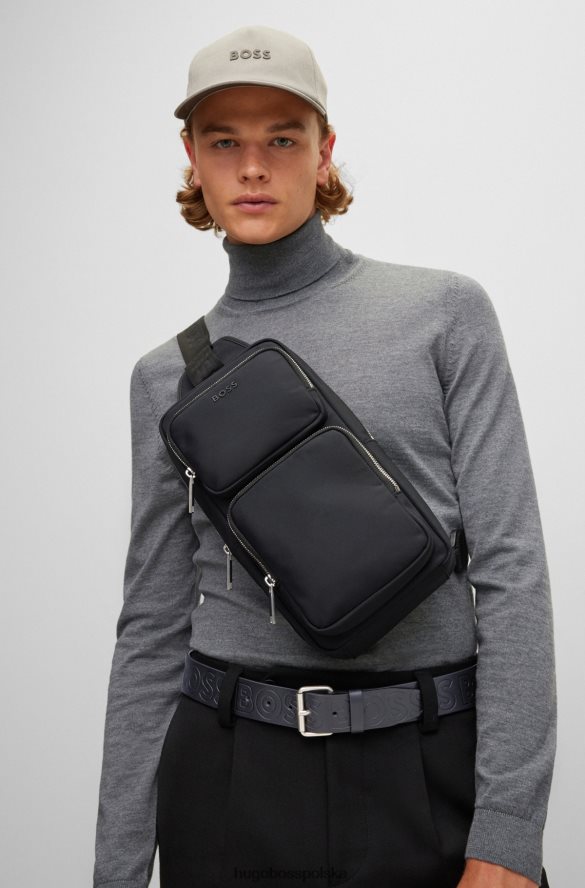 Hugo Boss włosko-skórzany pasek z nadrukiem logo hugo czarny czarny R0X0H65395