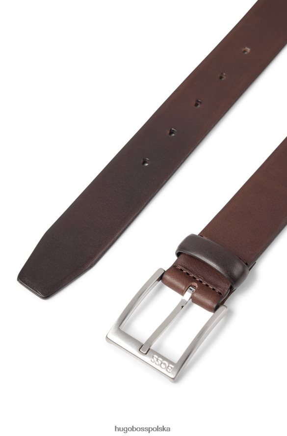 Hugo Boss włosko-skórzany pasek ze srebrną klamrą hugo w kolorze ciemnobrązowym ciemny brąz R0X0H65221