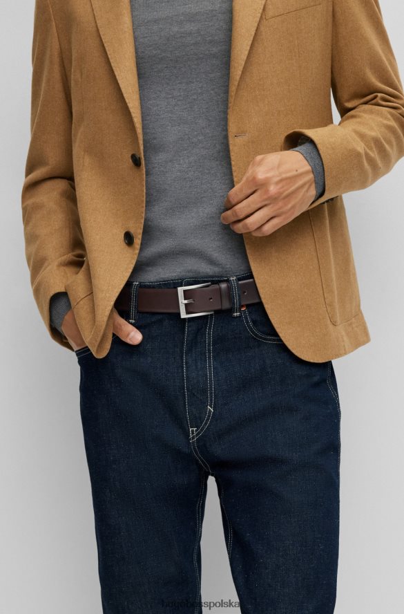 Hugo Boss włosko-skórzany pasek ze srebrną klamrą hugo w kolorze ciemnobrązowym ciemny brąz R0X0H65221