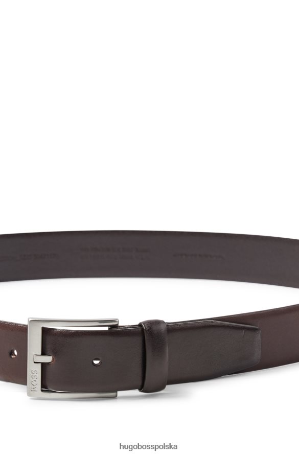 Hugo Boss włosko-skórzany pasek ze srebrną klamrą hugo w kolorze ciemnobrązowym ciemny brąz R0X0H65221