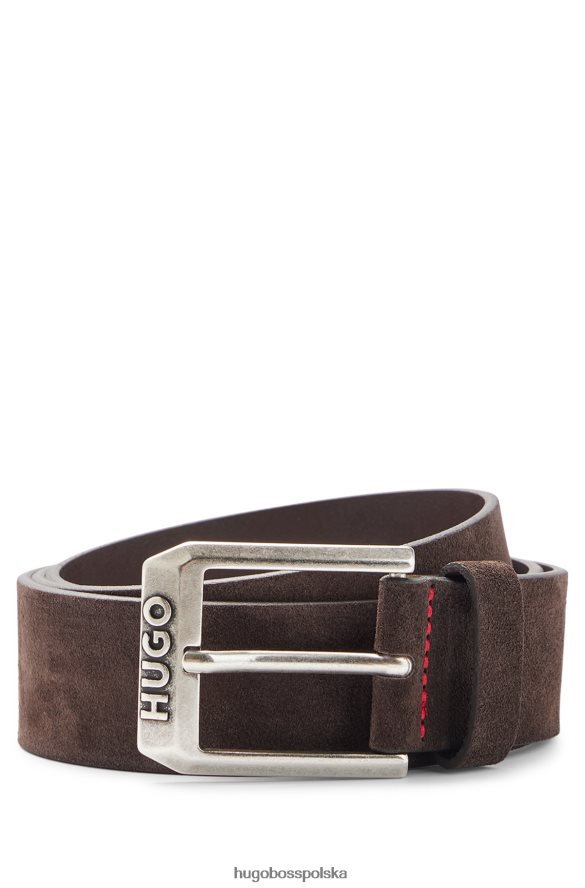 Hugo Boss zamszowy pasek z klamrą z logo hugo w kolorze ciemnobrązowym ciemny brąz R0X0H65255