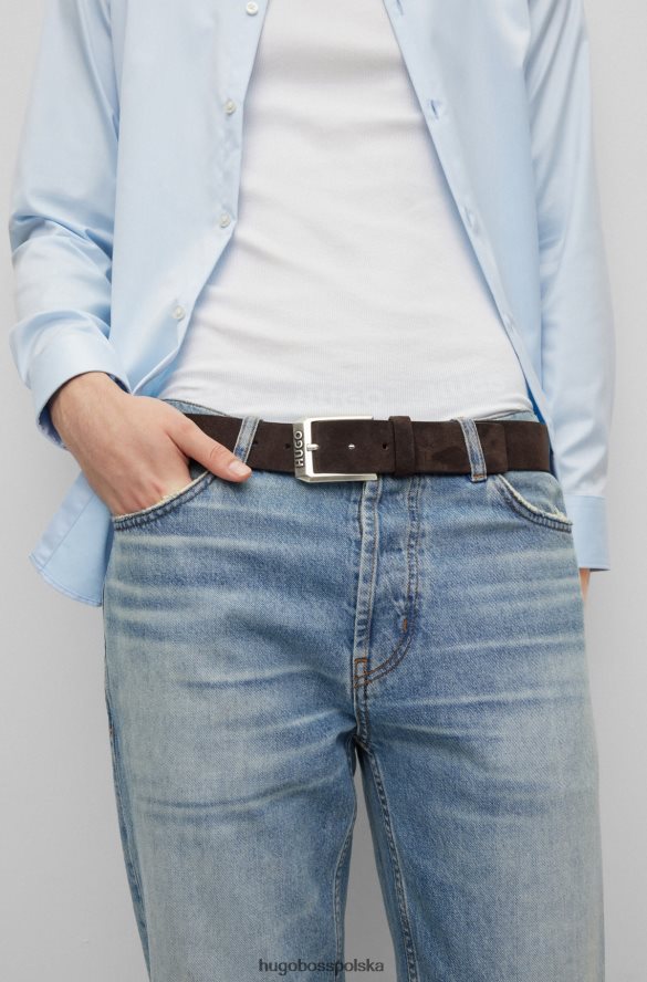 Hugo Boss zamszowy pasek z klamrą z logo hugo w kolorze ciemnobrązowym ciemny brąz R0X0H65255