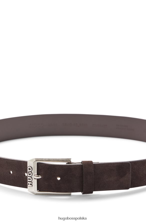 Hugo Boss zamszowy pasek z klamrą z logo hugo w kolorze ciemnobrązowym ciemny brąz R0X0H65255